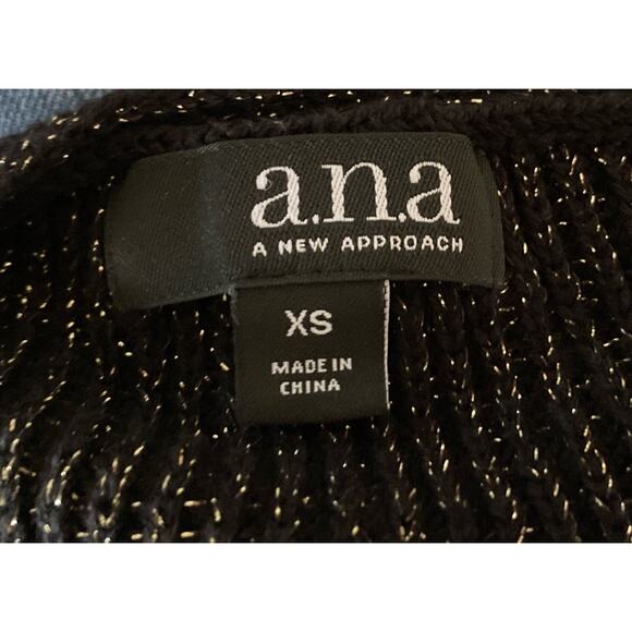 ANA Womens Size XS Black Sparkly Gold Long Sleeve Pullover V Neck Sweater - Picture 7 of 8